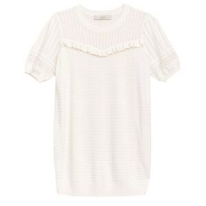 Ann Taylor LOFT Short Sleeve Ruffle‎ Puff Sweater Tee Ivory size Small